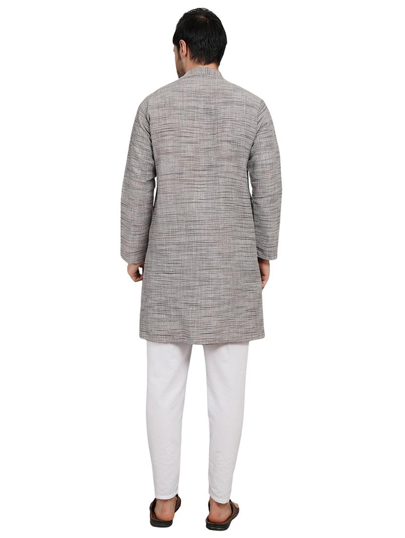 men melange mandarin neck long kurta - 21989526 - Standard Image - 4