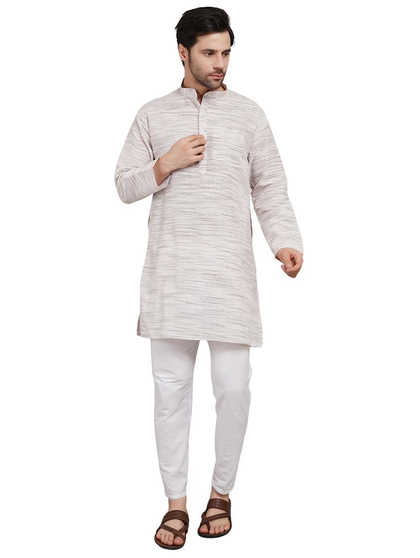 men melange mandarin neck long kurta  - 21989527 -  Standard Image - 1