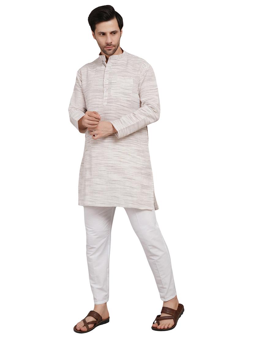 men melange mandarin neck long kurta - 21989527 - Standard Image - 4