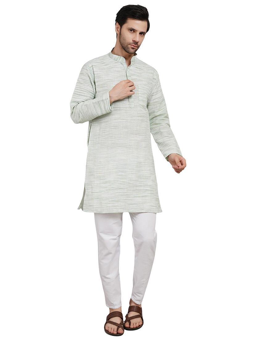 men melange mandarin neck long kurta - 21989528 - Standard Image - 1