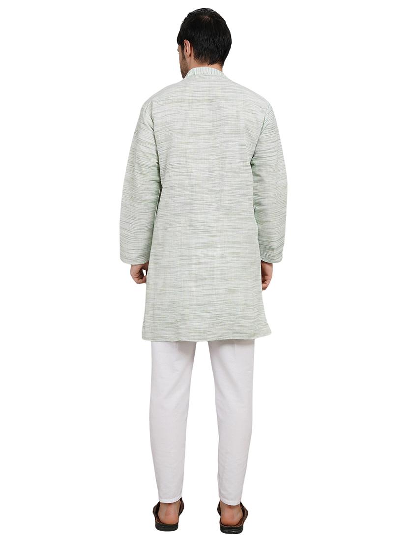 men melange mandarin neck long kurta - 21989528 - Standard Image - 4