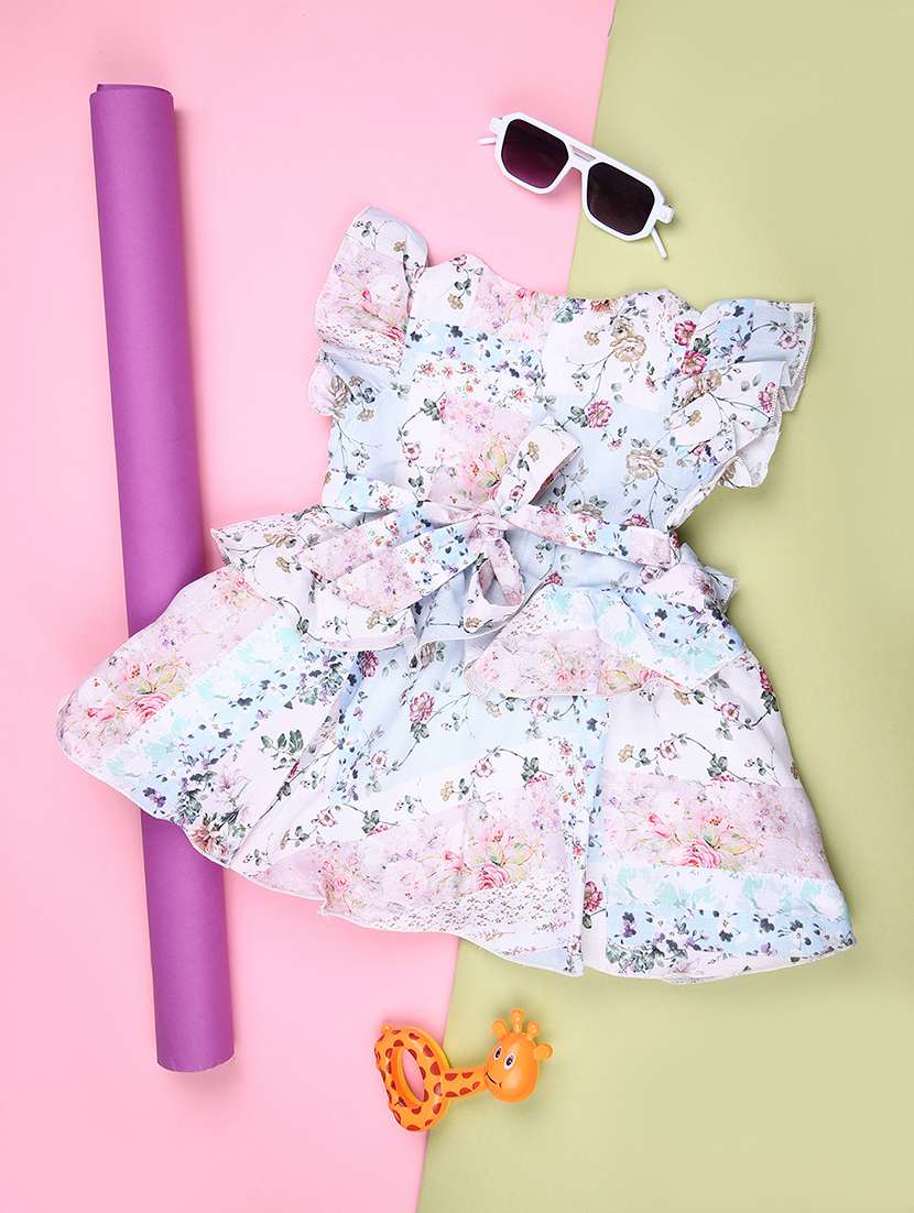 girls printed ruffle sleeve flared frock - 21989708 -  Standard Image - 1