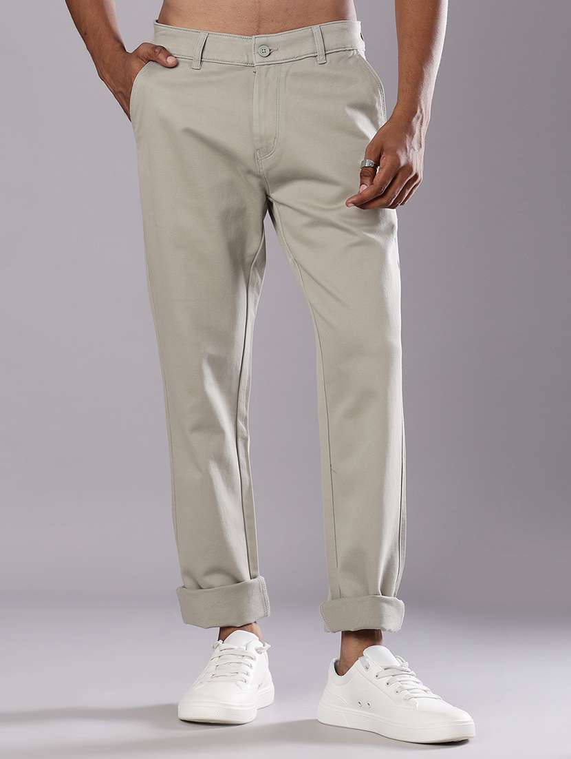 men solid mid rise straight fit chinos  - 21989721 -  Standard Image - 1