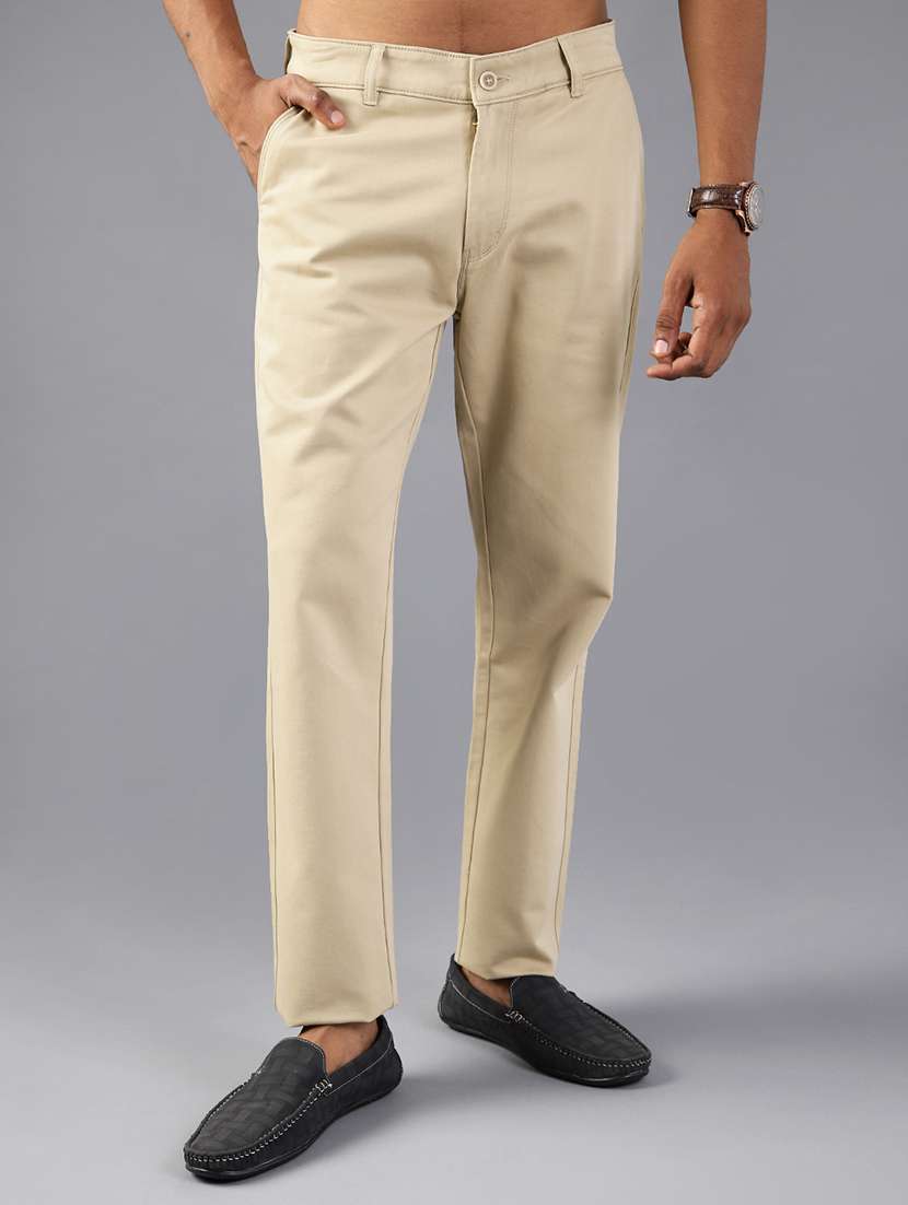 men solid mid rise flat front casual trouser - 21989723 -  Standard Image - 1
