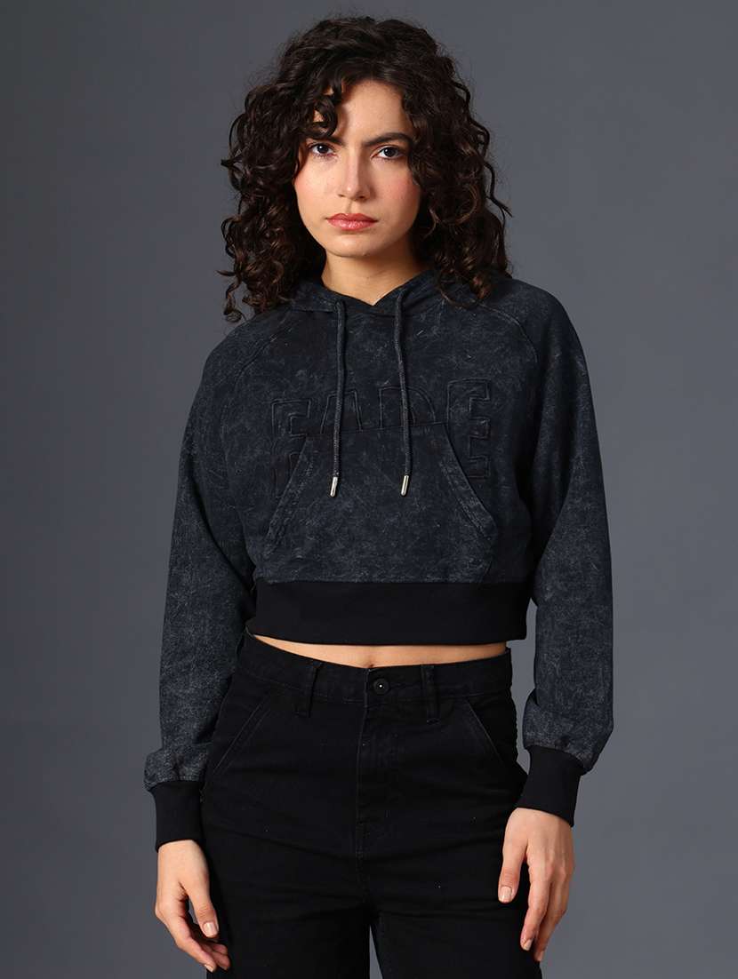 women printed long sleeve cropped sweatshirt - 21989748 -  Standard Image - 1