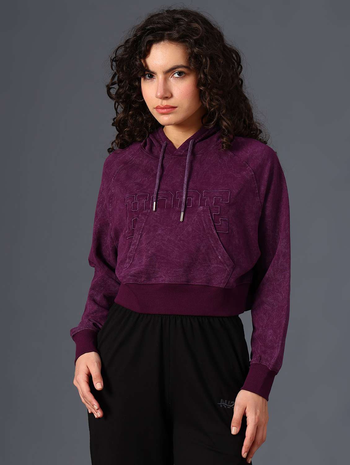 women solid long sleeve crop sweatshirt - 21989749 -  Standard Image - 1