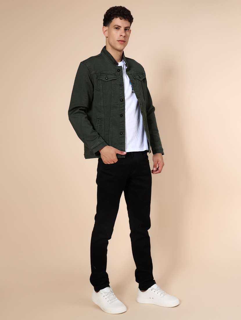 olive denim casual jacket - 21989751 - Standard Image - 4