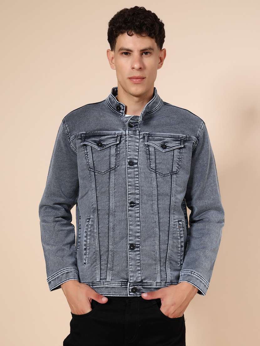 light grey denim casual jacket - 21989752 - Standard Image - 1
