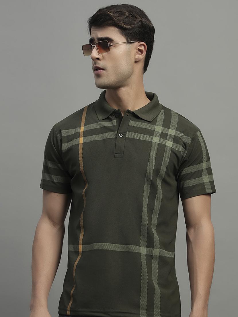 men checkered short sleeve regular fit polo t-shirt