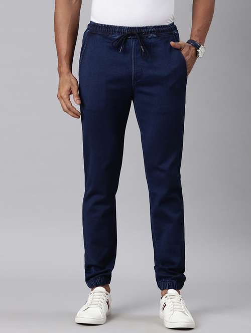 men blue solid mid rise denim jogger - 21989859 -  Standard Image - 0