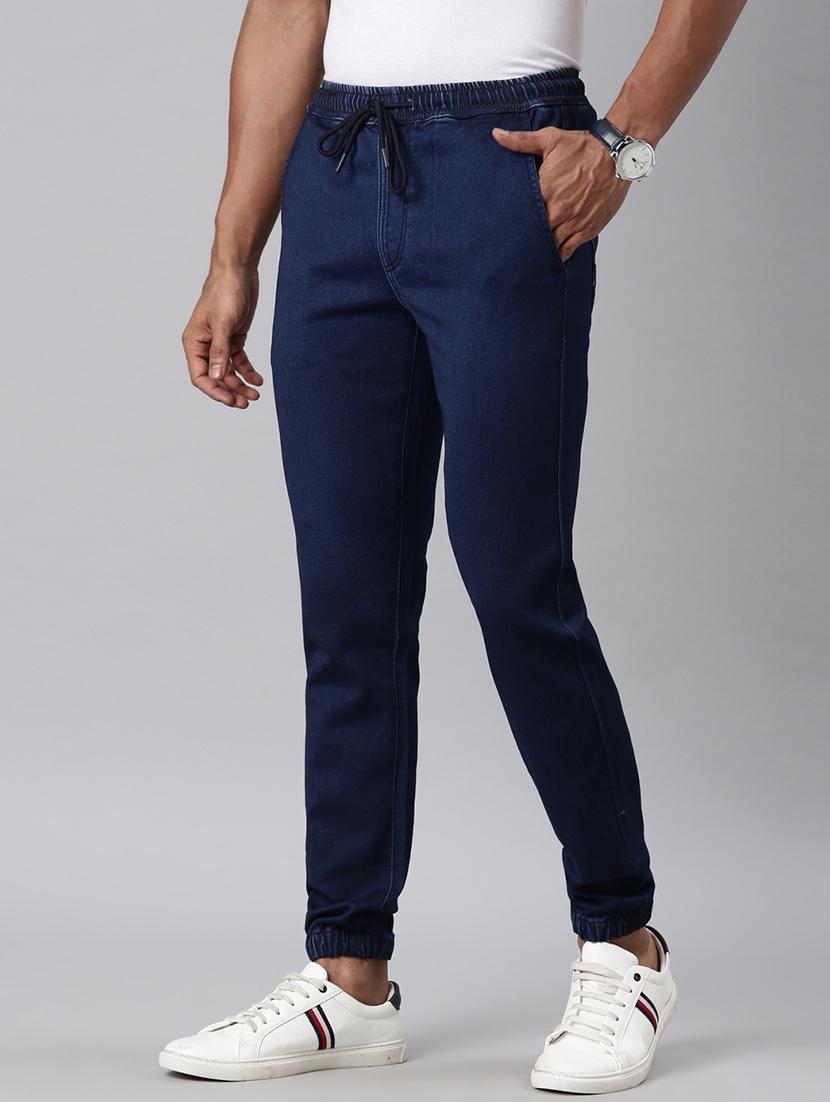 men blue solid mid rise denim jogger - 21989859 -  Standard Image - 1