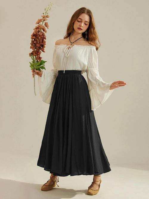 black rayon flared skirts - 21989860 - Standard Image - 0