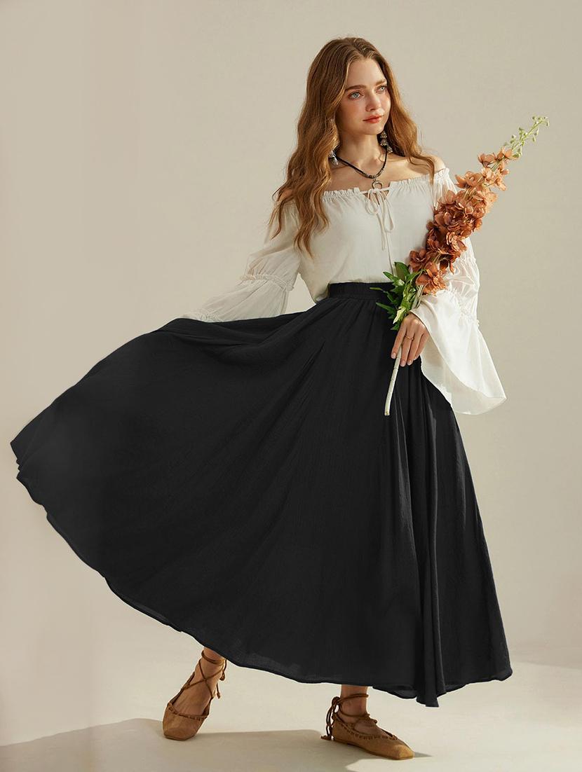 black rayon flared skirts - 21989860 - Standard Image - 1