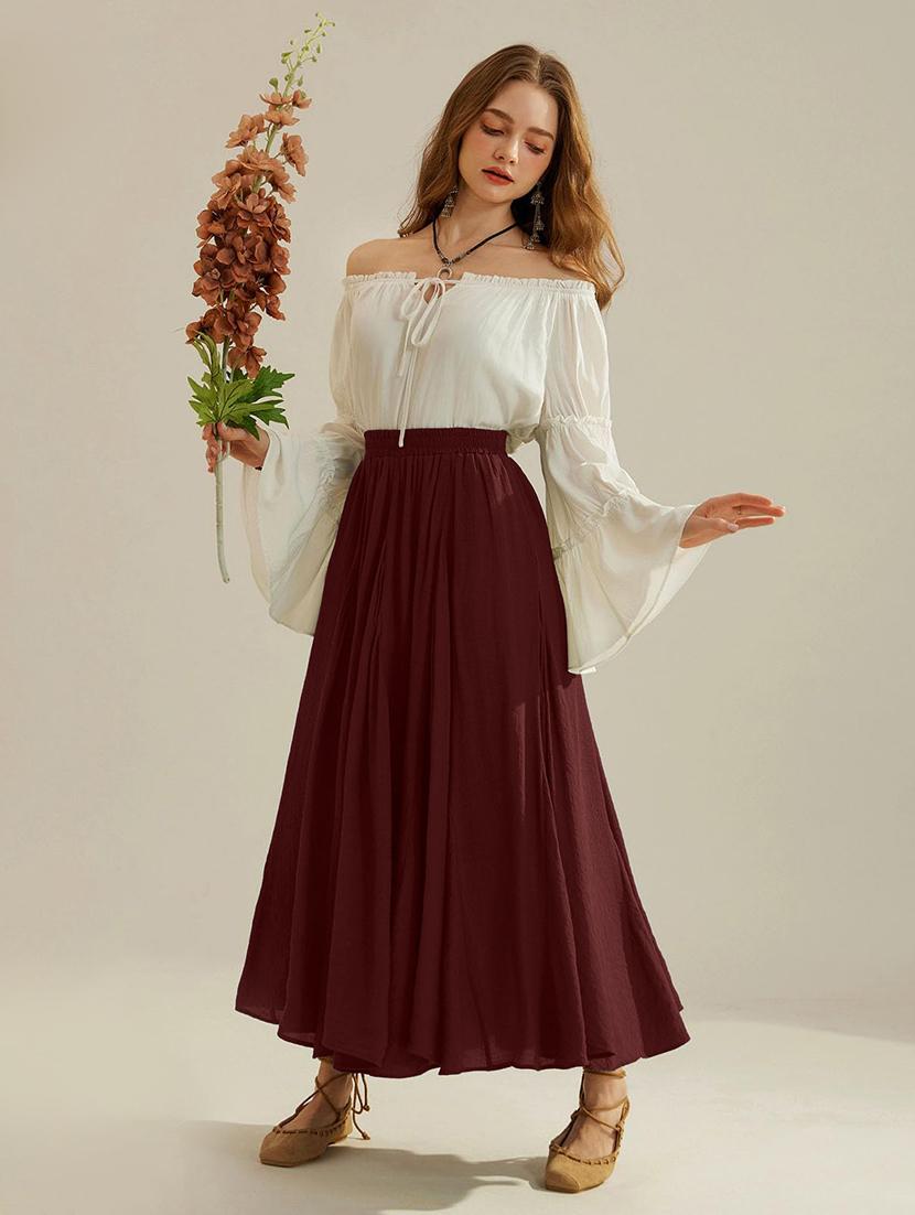 women maroon solid high rise flared skirt - 21989861 - Zoom Image - 0
