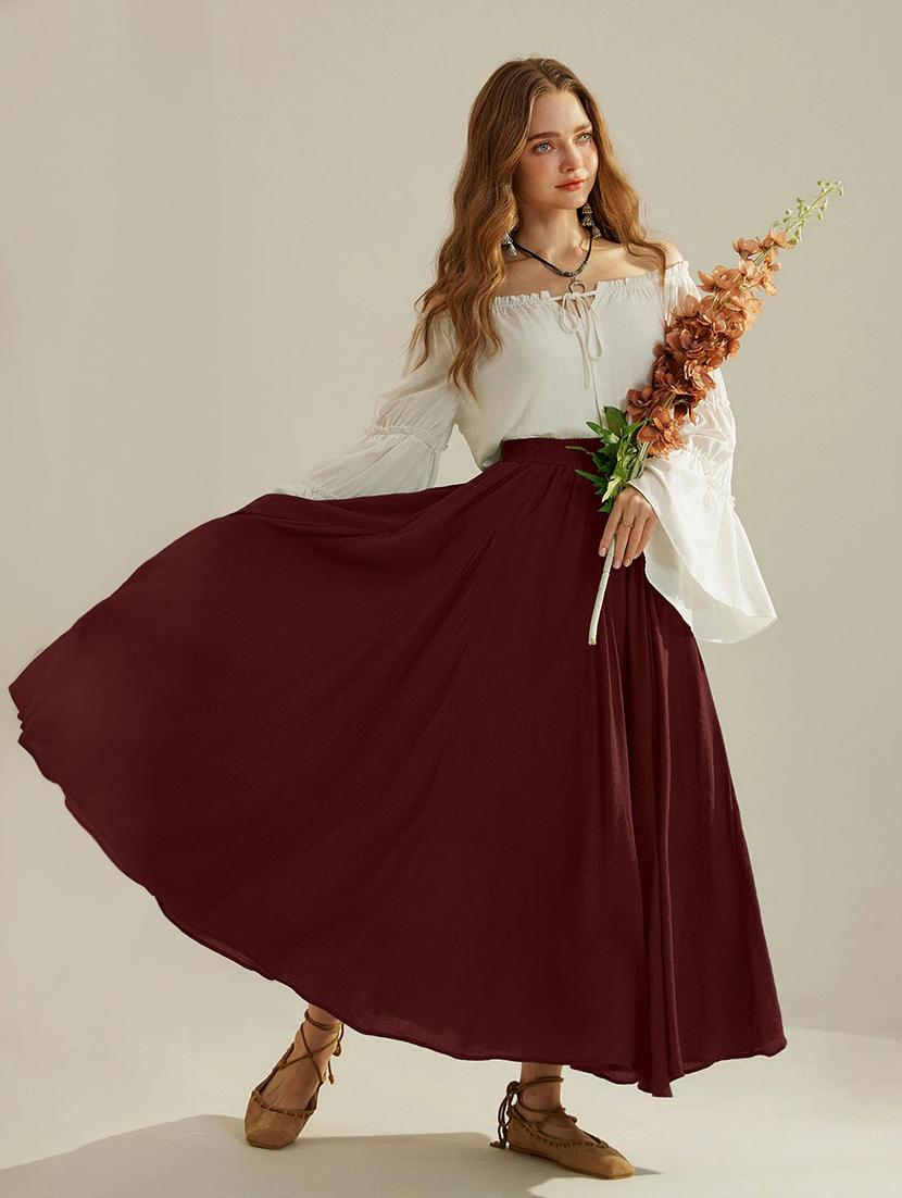 women maroon solid high rise flared skirt - 21989861 - Standard Image - 1