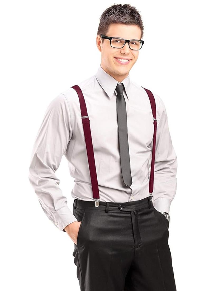 men solid plain maroon fabric suspenders - 21989929 -  Standard Image - 1