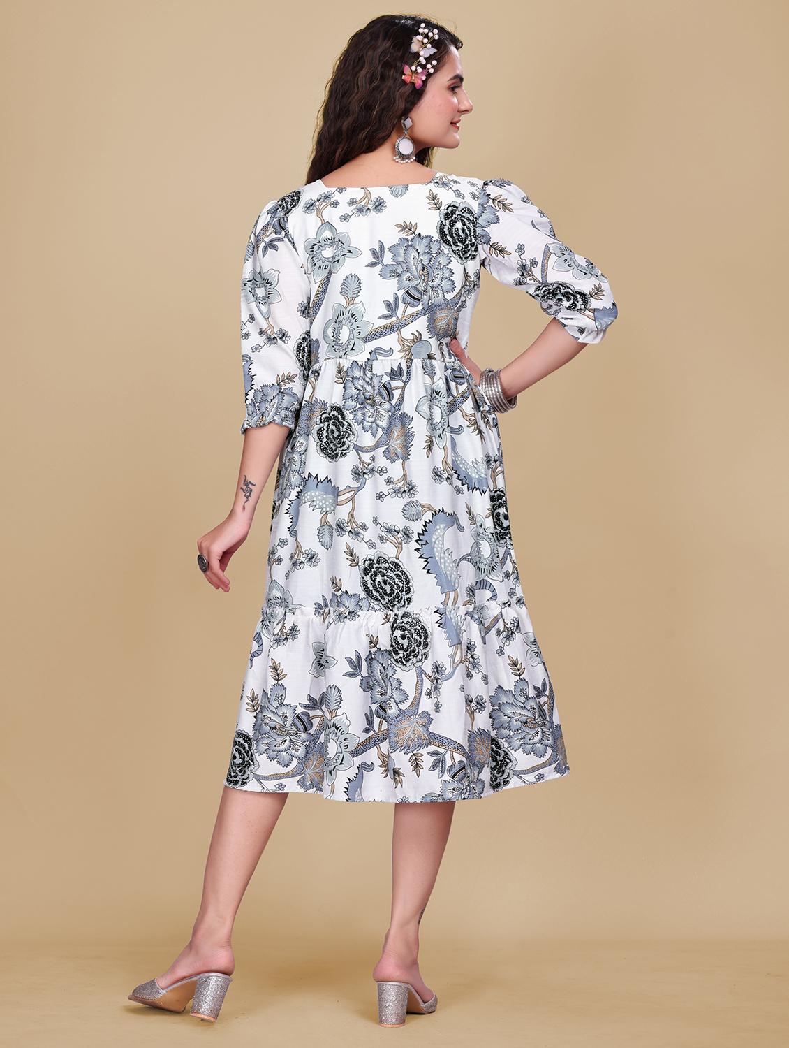 women printed puff sleeve tiered dress - 21990752 - Standard Image - 4