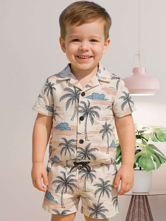boys printed shirt & shorts co-ords set - 21990761 -  Standard Image - 1