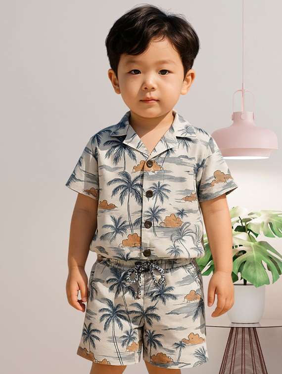 boys printed shirt & shorts co-ords set - 21990762 -  Standard Image - 1