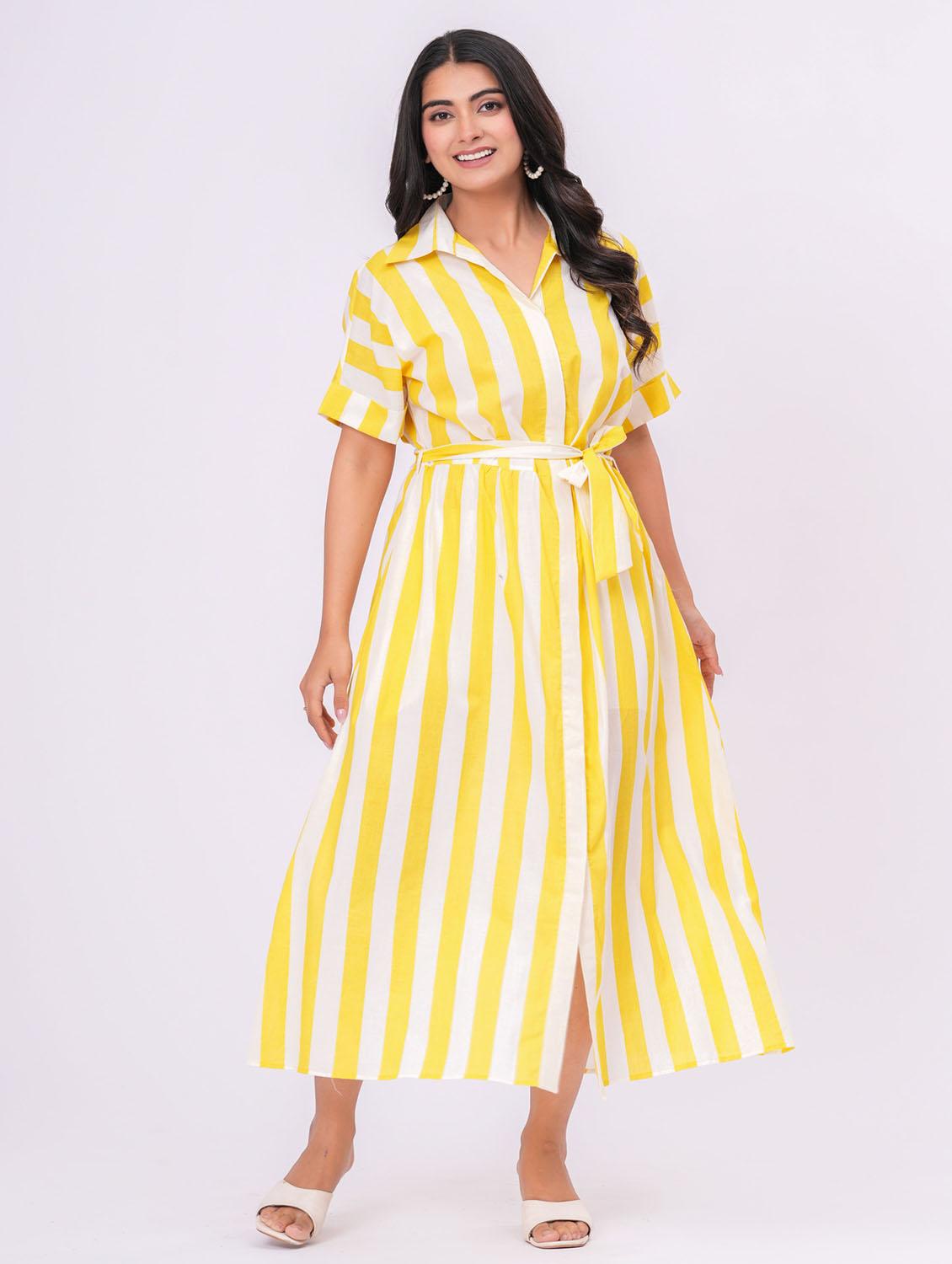 yellow cotton belted dress - 21990790 -  Standard Image - 1