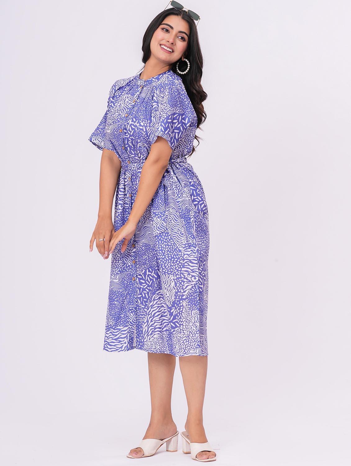 blue cotton belted dress - 21990792 -  Zoom Image - 0