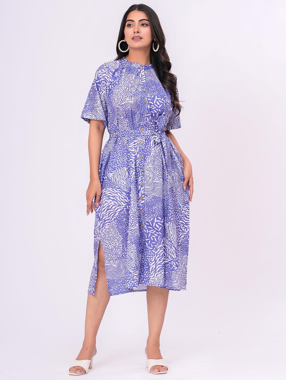 blue cotton belted dress - 21990792 - Standard Image - 1