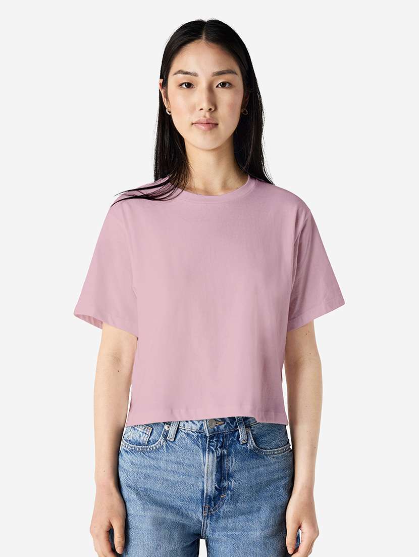 women solid short sleeve boxy t-shirt