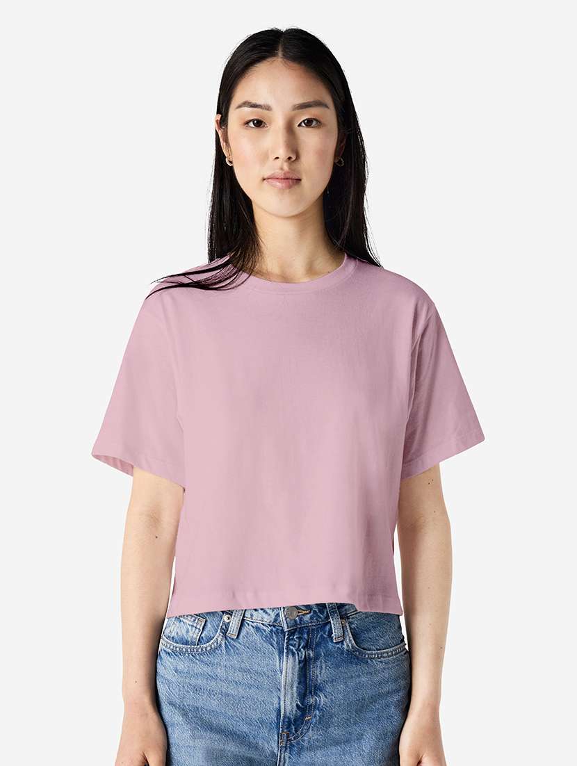 women solid short sleeve boxy t-shirt