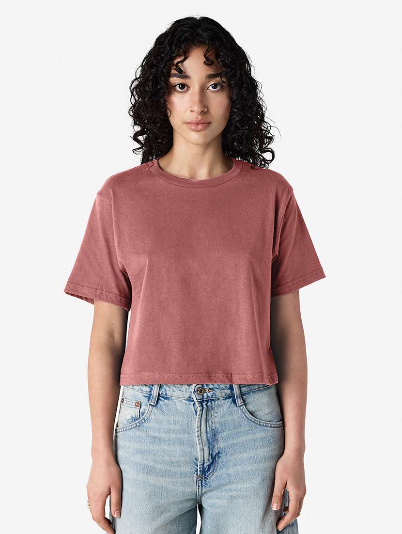 women solid short sleeve boxy t-shirt