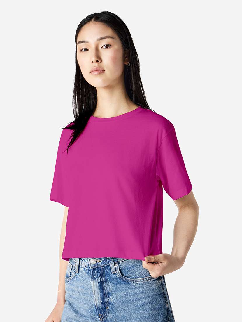 women solid short sleeve boxy t-shirt - 21991082 -  Standard Image - 1