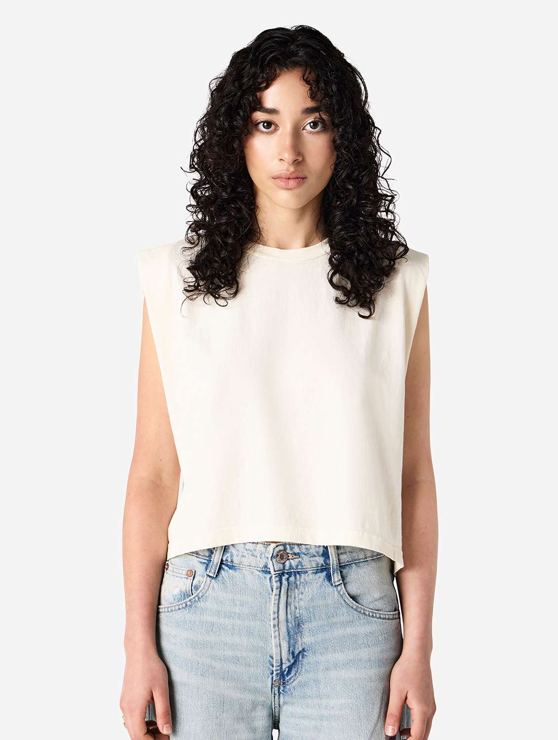 women solid sleeveless boxy t-shirt