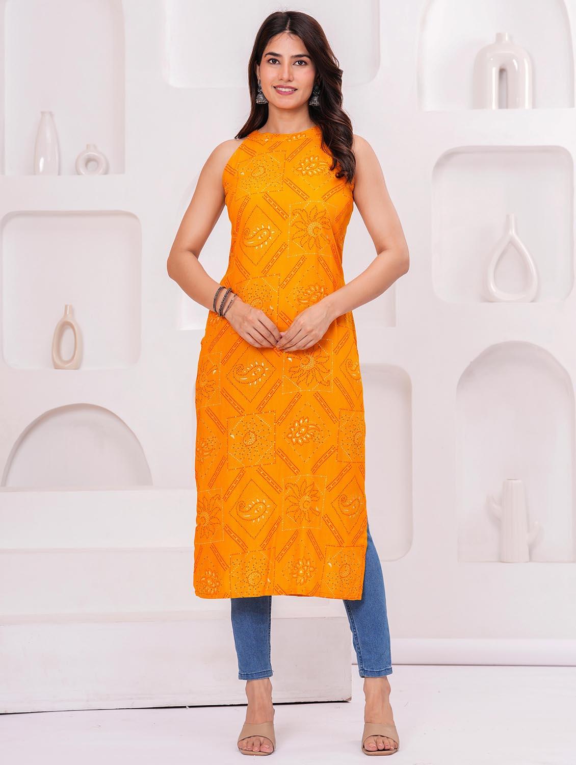 women printed halter neck straight kurta - 21991093 - Standard Image - 1