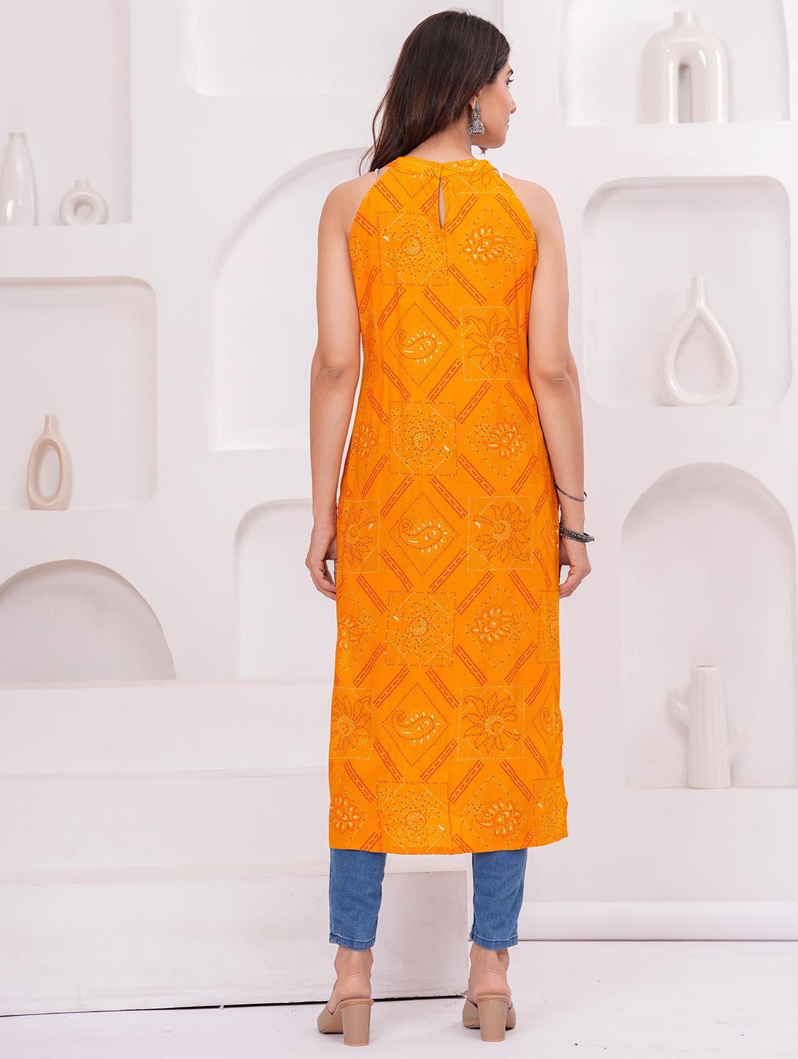 women printed halter neck straight kurta - 21991093 - Standard Image - 4