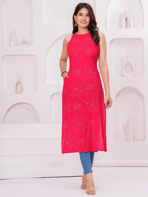 women printed halter neck straight kurta - 21991094 -  Standard Image - 0