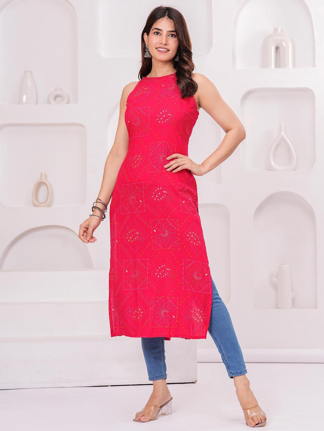 women printed halter neck straight kurta - 21991094 -  Standard Image - 1