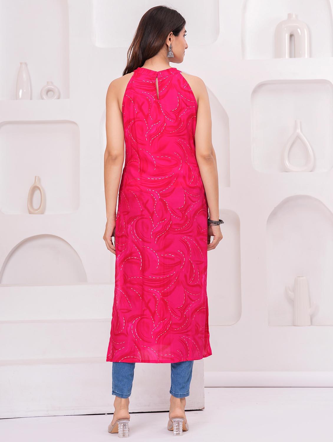 women printed halter neck straight kurta - 21991095 - Standard Image - 4