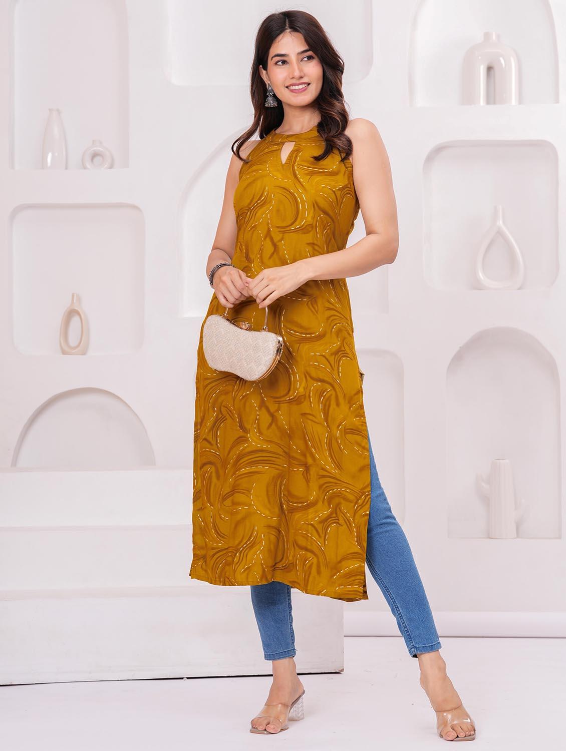 women printed halter neck straight kurta - 21991096 -  Zoom Image - 0