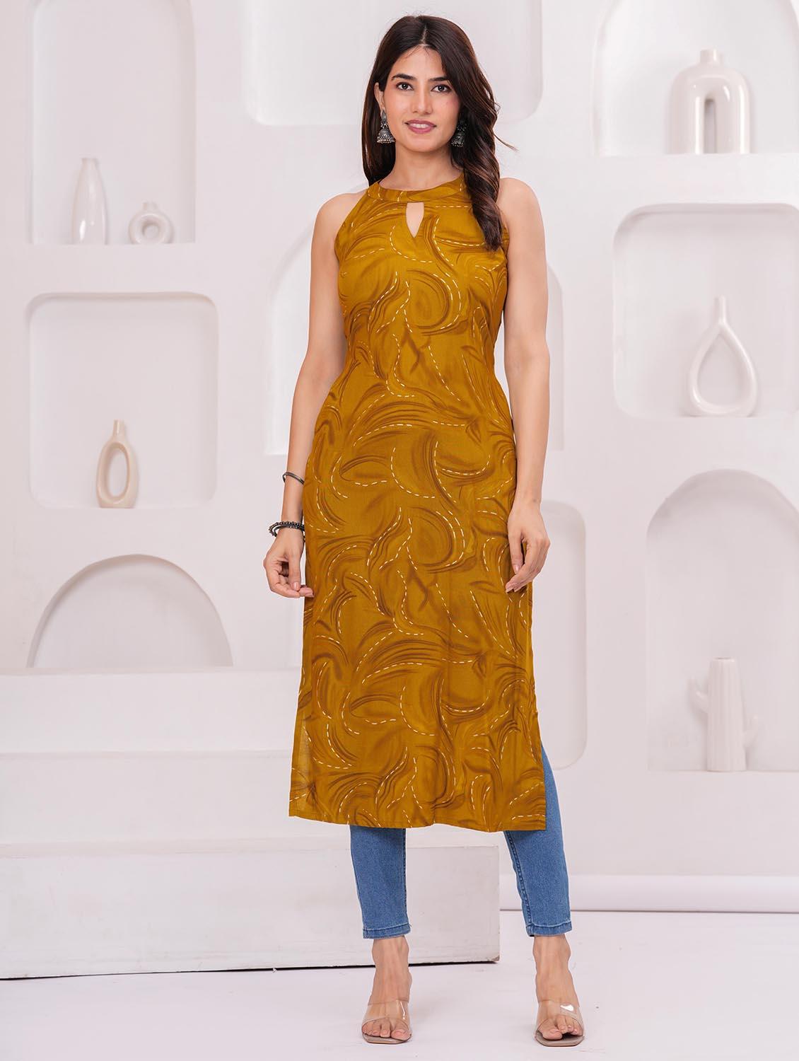 women printed halter neck straight kurta - 21991096 -  Standard Image - 1