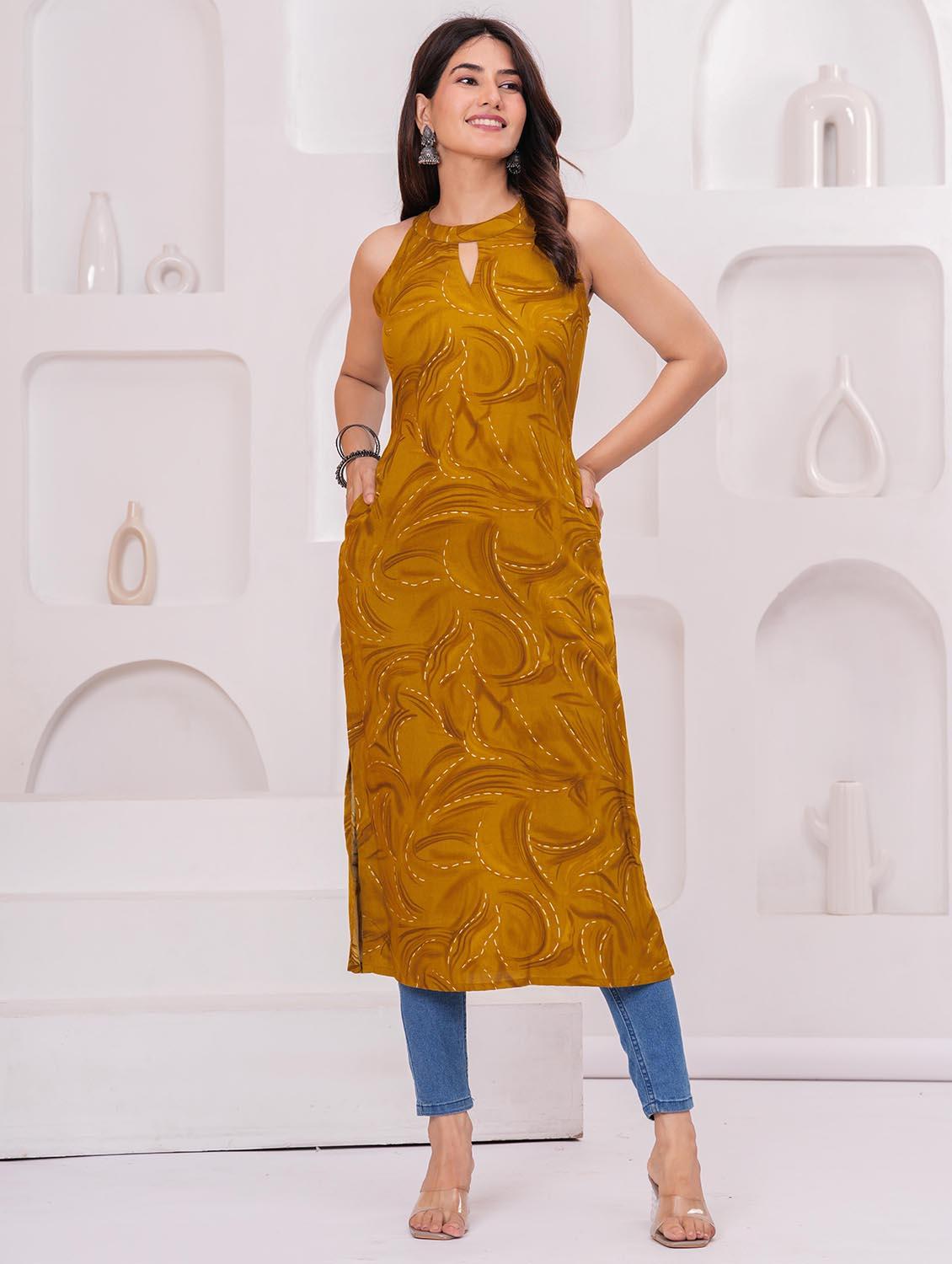 women printed halter neck straight kurta - 21991096 - Standard Image - 4