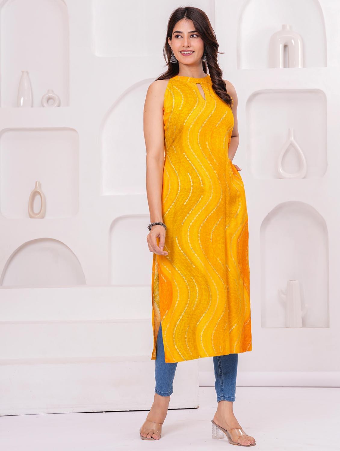 women printed halter neck straight kurta - 21991097 - Standard Image - 1