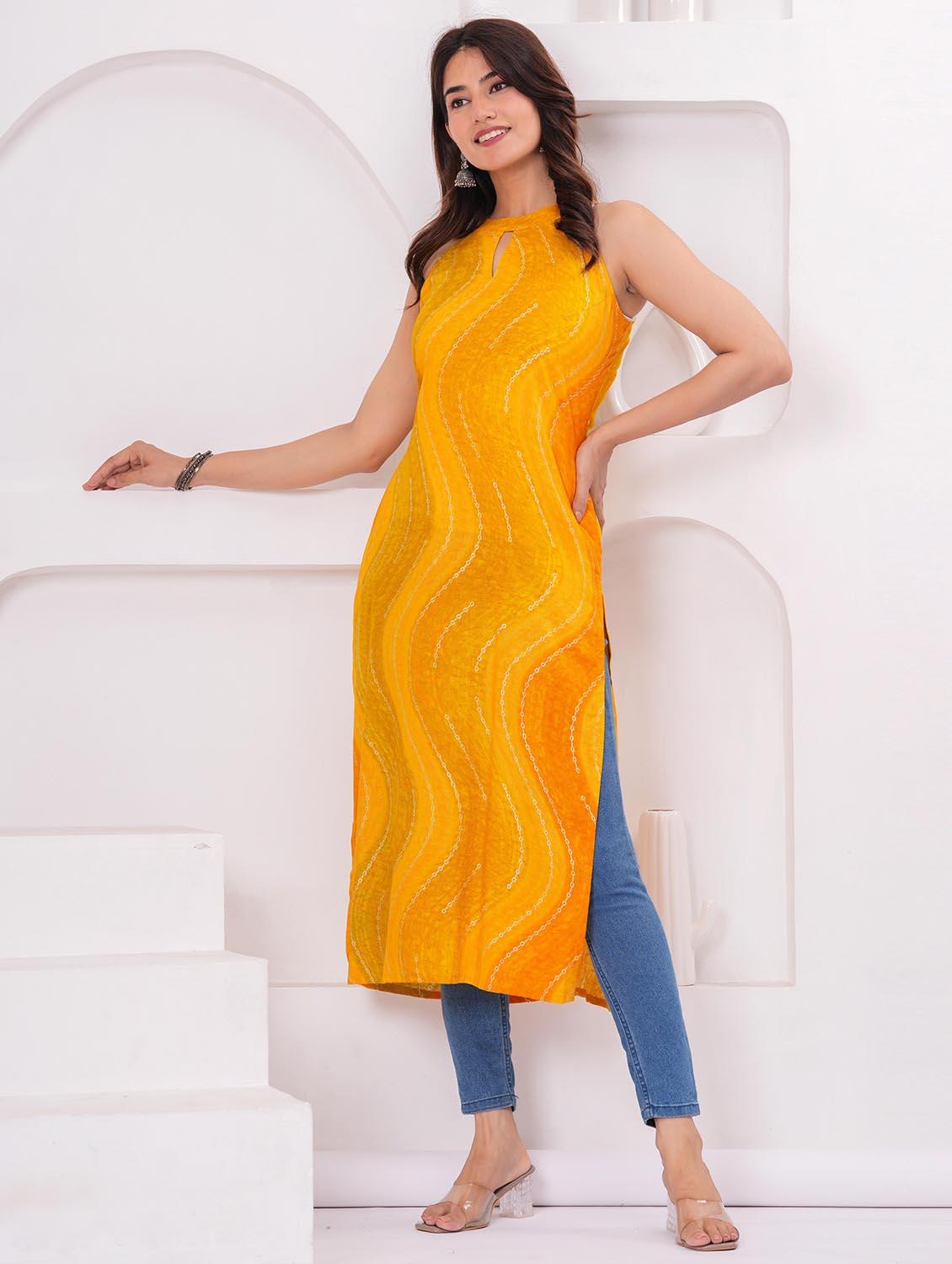 women printed halter neck straight kurta - 21991097 - Standard Image - 4
