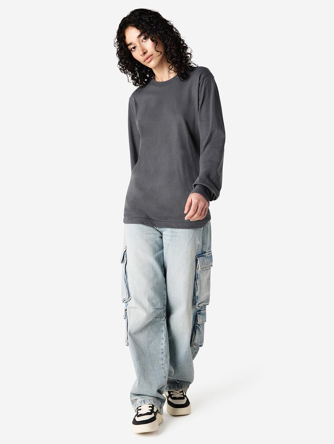 unisex solid long sleeve relaxed fit t-shirt - 21991178 - Standard Image - 4