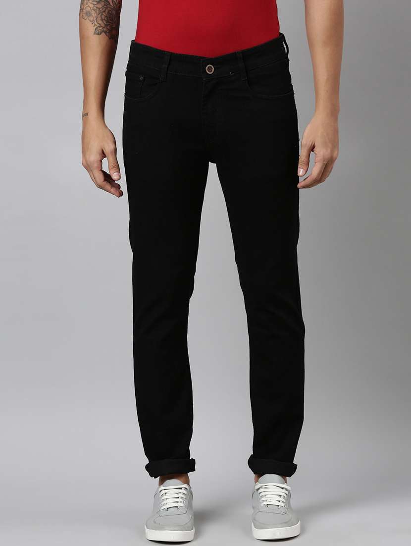 men black plain mid rise full length jeans