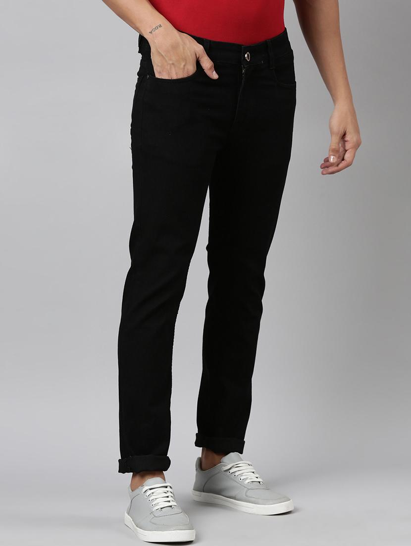 men black plain mid rise full length jeans - 21991191 -  Standard Image - 1