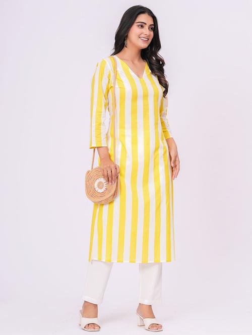 women striped three quarter sleeve straight kurta - 21991194 - Standard Image - 0