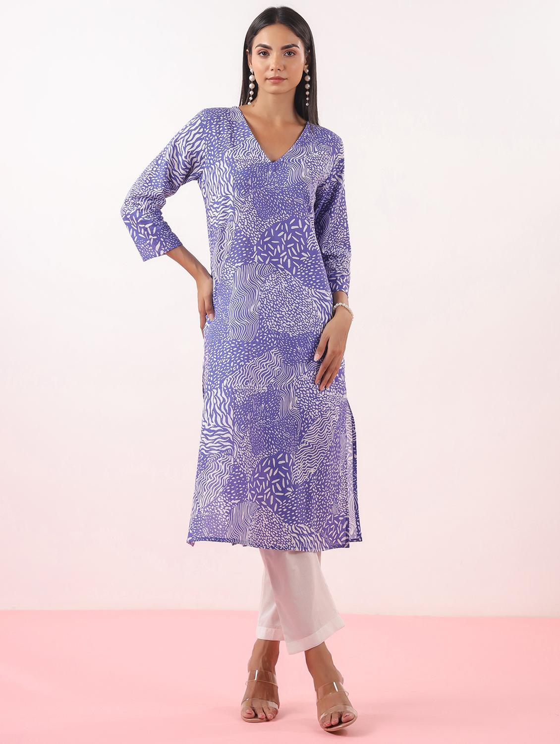 women abstract three quarter sleeve a-line kurta - 21991196 -  Standard Image - 1