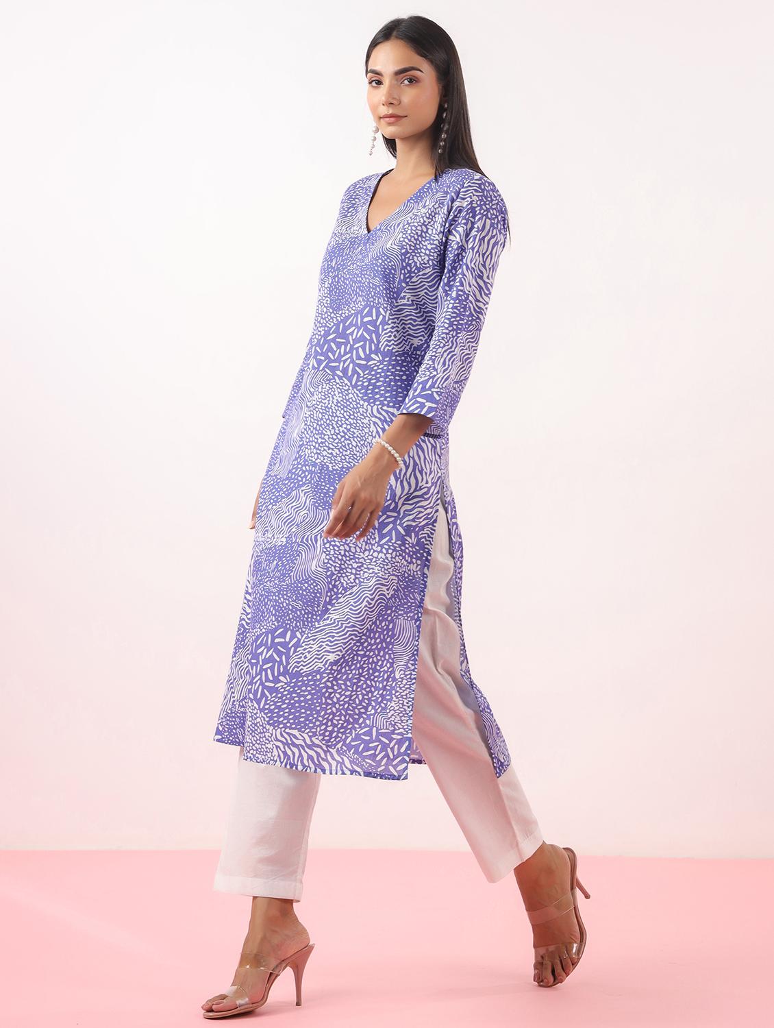 women abstract three quarter sleeve a-line kurta - 21991196 - Standard Image - 4