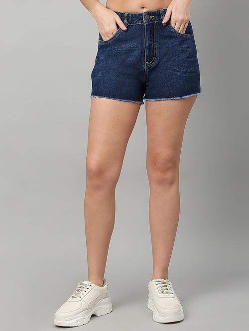 women solid mid rise denim shorts - 21991218 -  Standard Image - 0