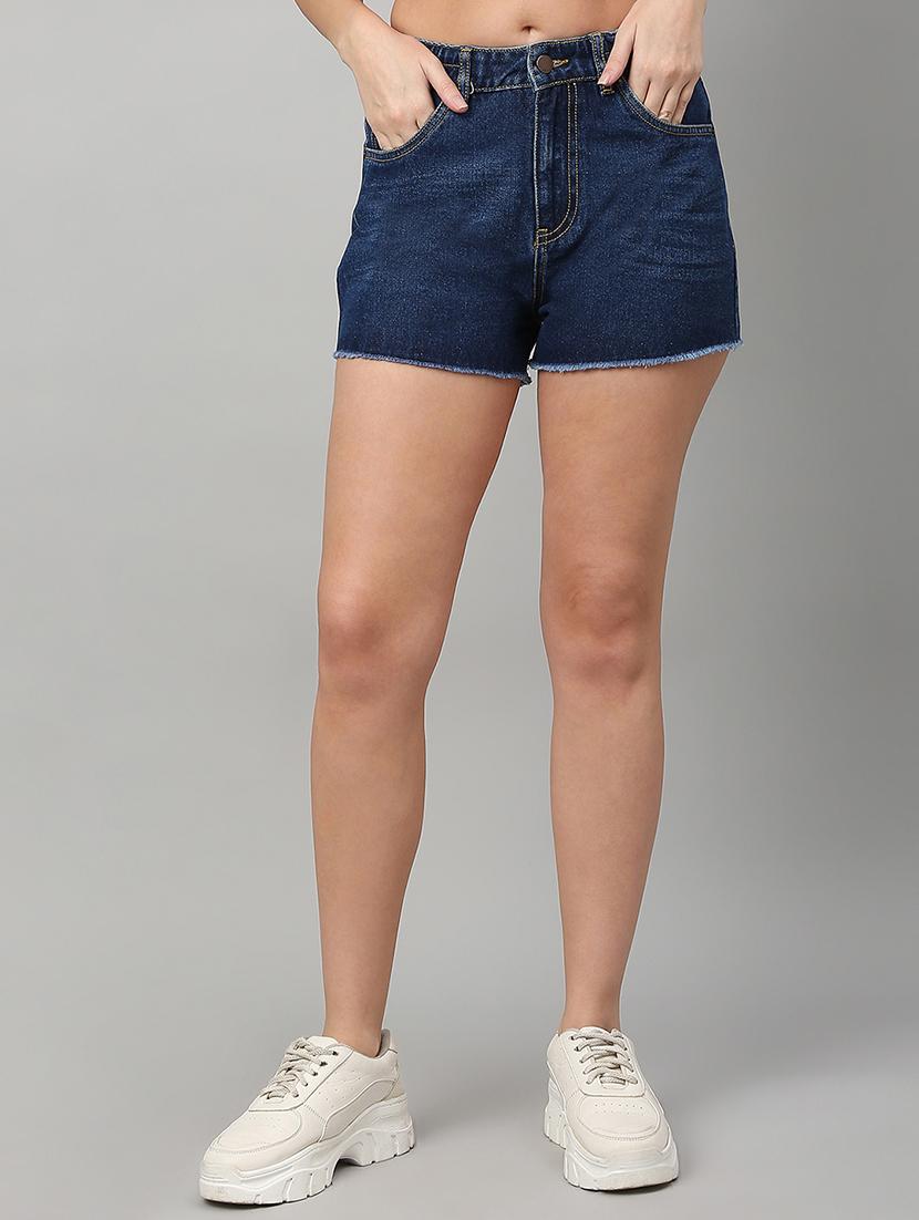 women solid mid rise denim shorts - 21991218 -  Zoom Image - 0