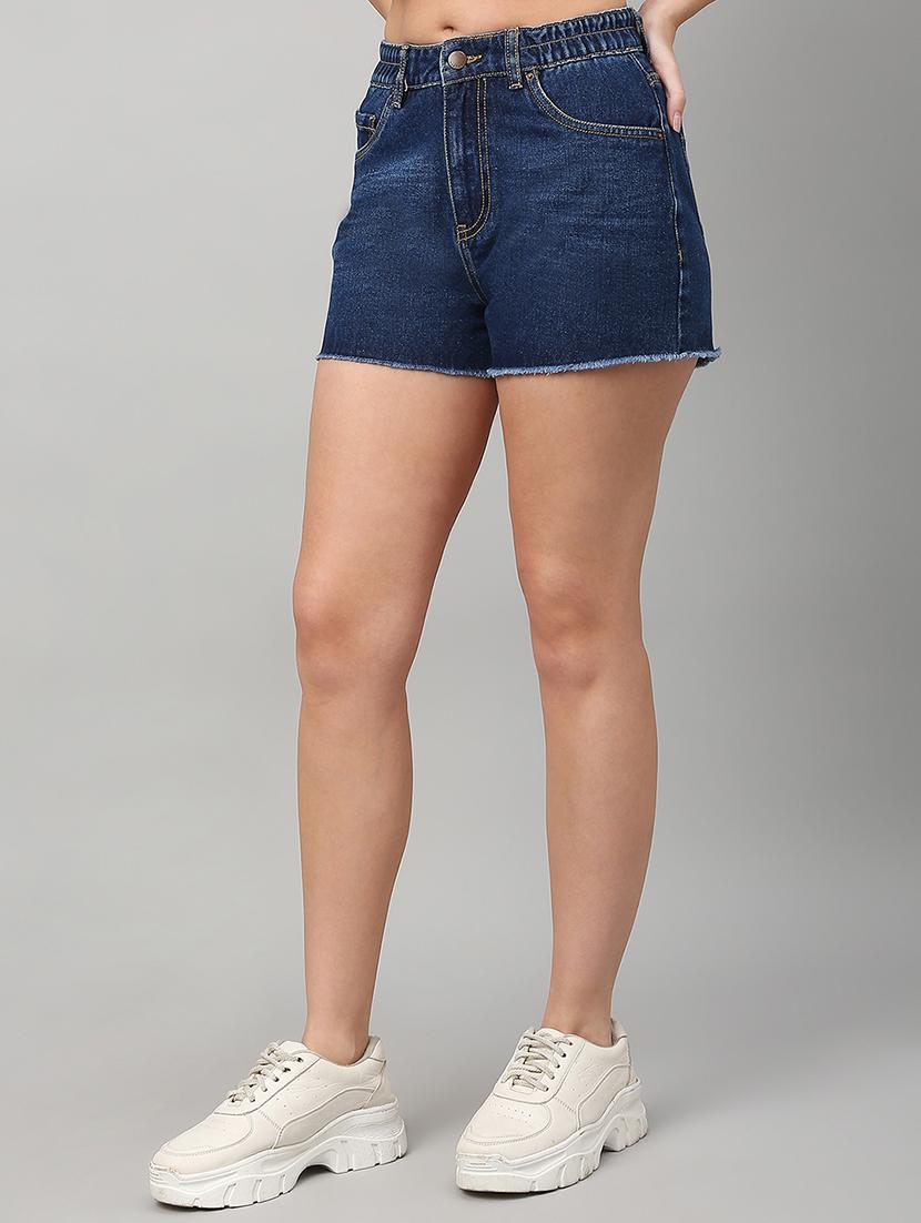 women solid mid rise denim shorts - 21991218 -  Standard Image - 1